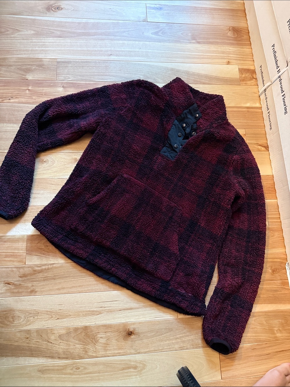 Eddie Bauer Burgundy and Black Sherpa Pullover